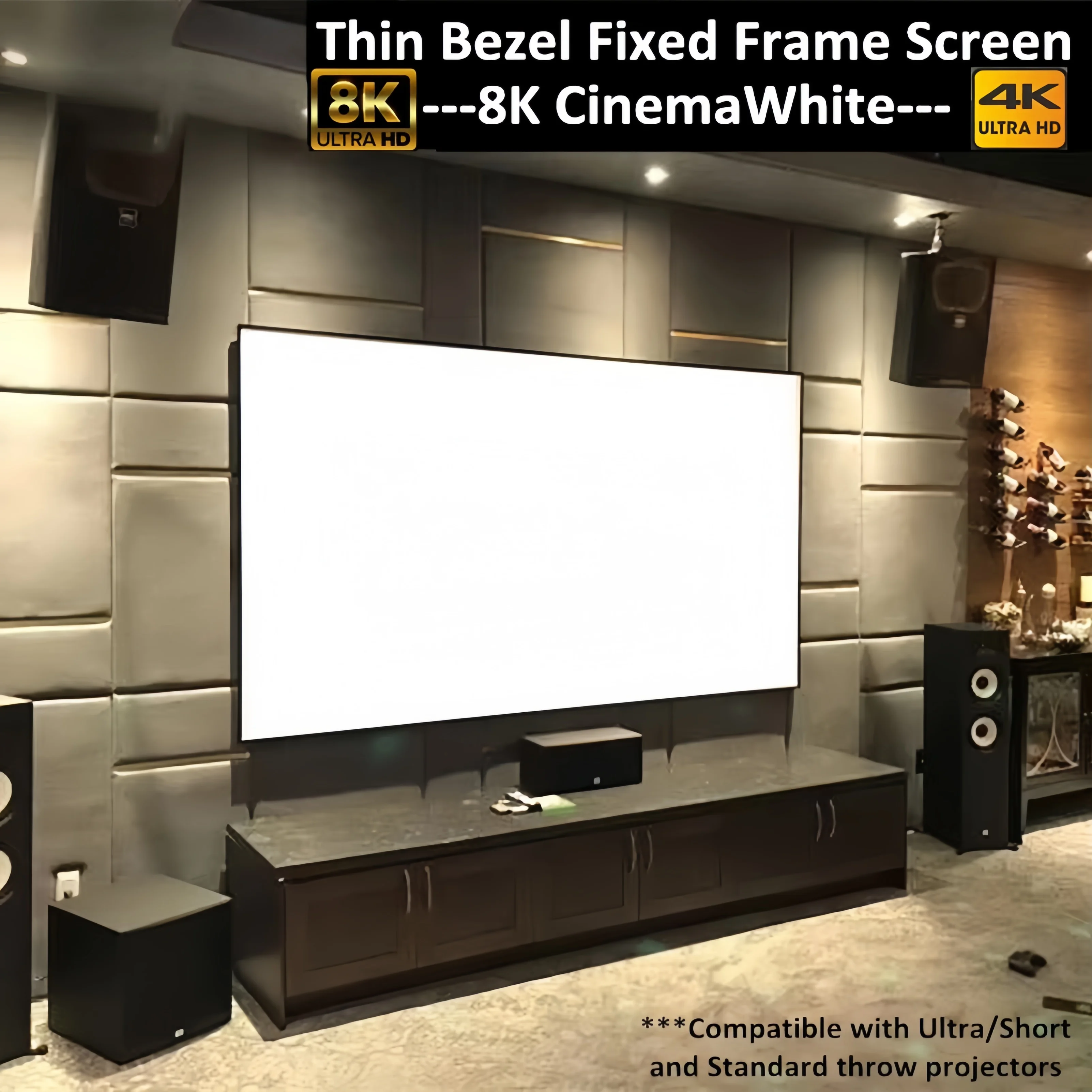 FREE SHIPPING 250 Inch 16:9 Ultra Wide 4K 3D Ultra Thin Fixed Frame Projector Screen