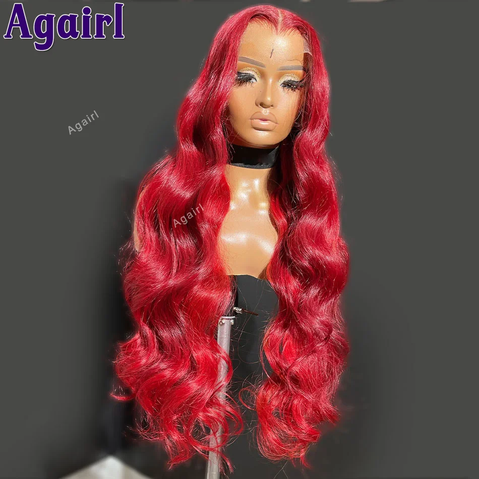 

200% Cherry Red Colored Human Hair Body Wave Wig Transparent 13x4 13x6 Lace Front Wig PrePlucked 5x5 Closure Lace Wigs for Women