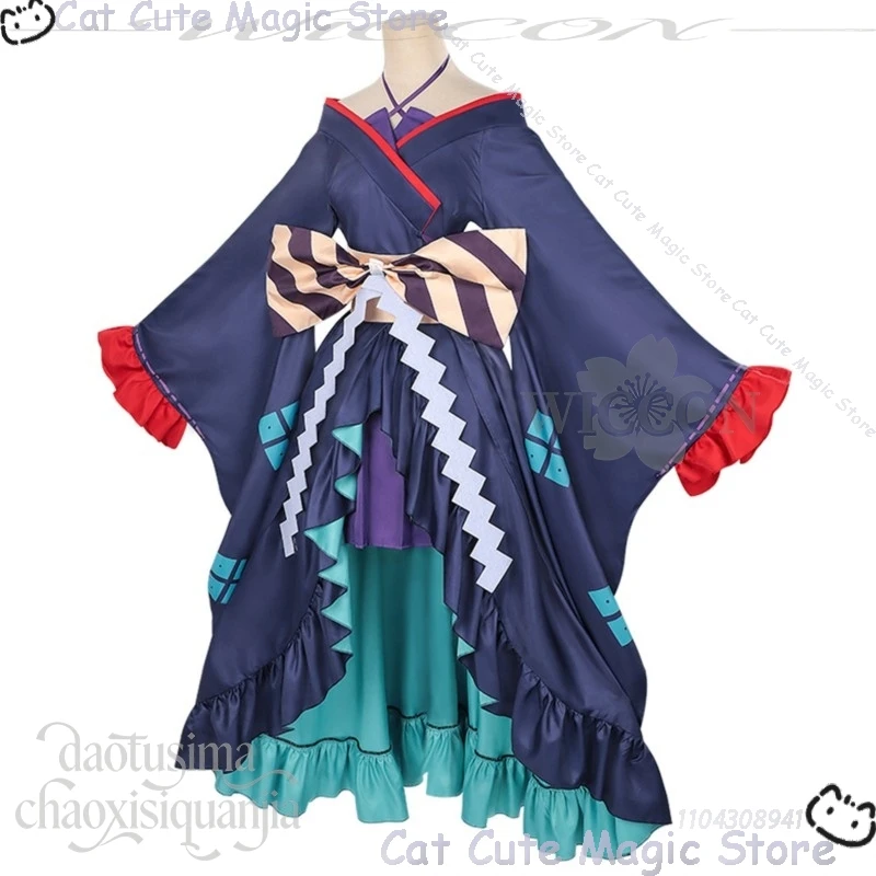 Tsukimi Yachiyo تأثيري الأميرة Kaguya ثوب الكيمونو الياباني أزرق داكن أرجواني فستان أبيض وردي متدرج ذيل حصان نافيداد كرنفال #4