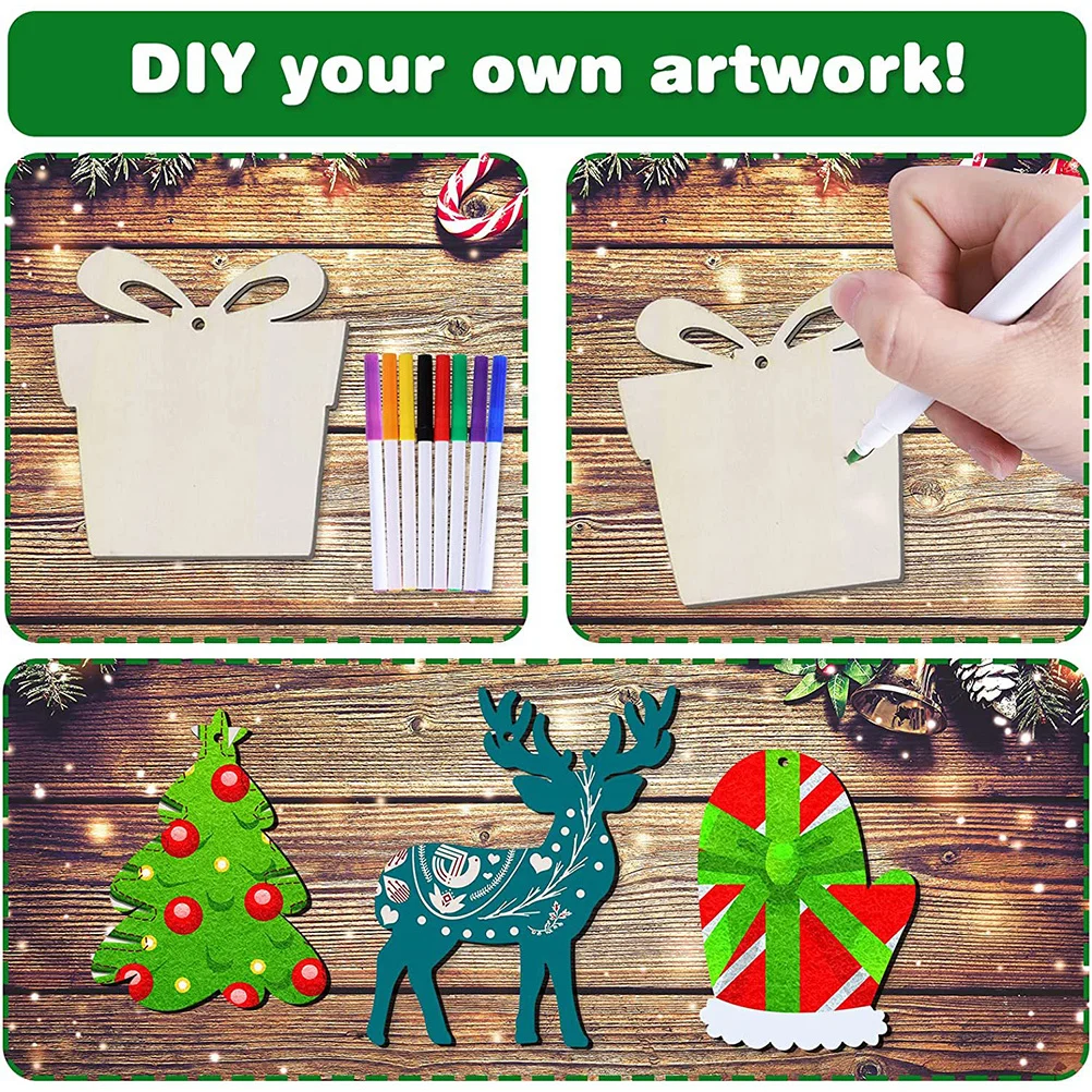 

1Set DIY Unpainted Wooden Xmas Pendants Assorted Shapes for Christmas Crafts Hanging Decorations Blank Xmas Pendants