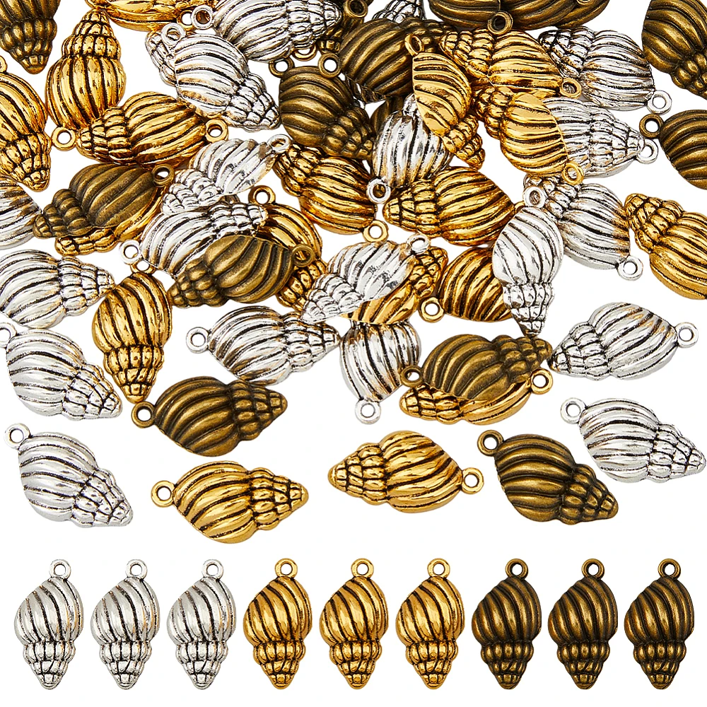 

90Pcs 3 Colors Style Pendants Trumpet Shell Antique Silver Cadmium Free & Nickel Free