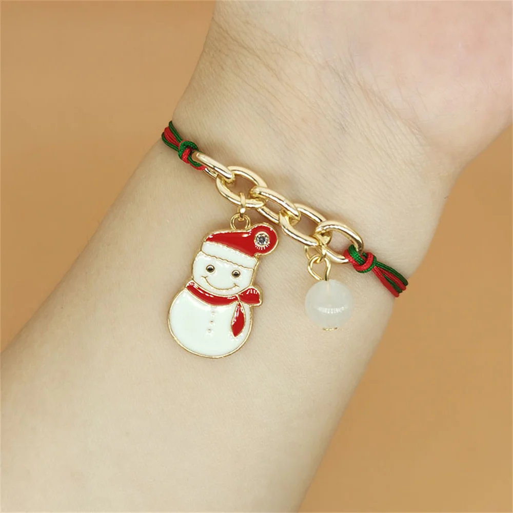 Christmas Braided Rope Bracelet Glow-in-the-Dark Wrist Bracelets Santa Claus Alloy Pendant Bracelet Women Kid Gift Party Jewelry