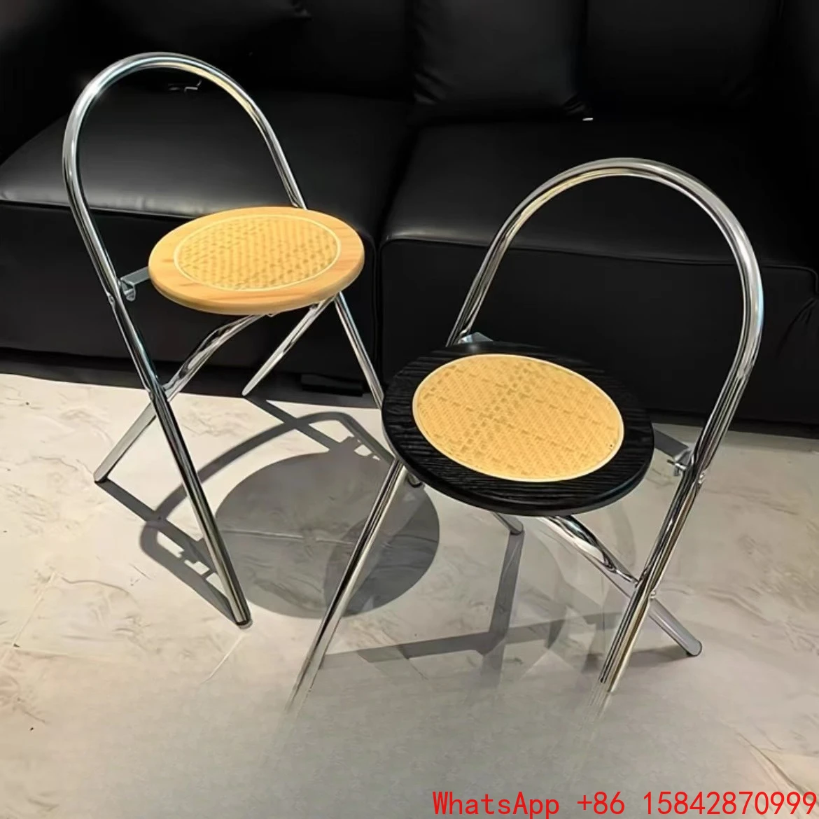 無垢材ラタン折りたたみ中世侘び寂びファミリーダイニングチェア