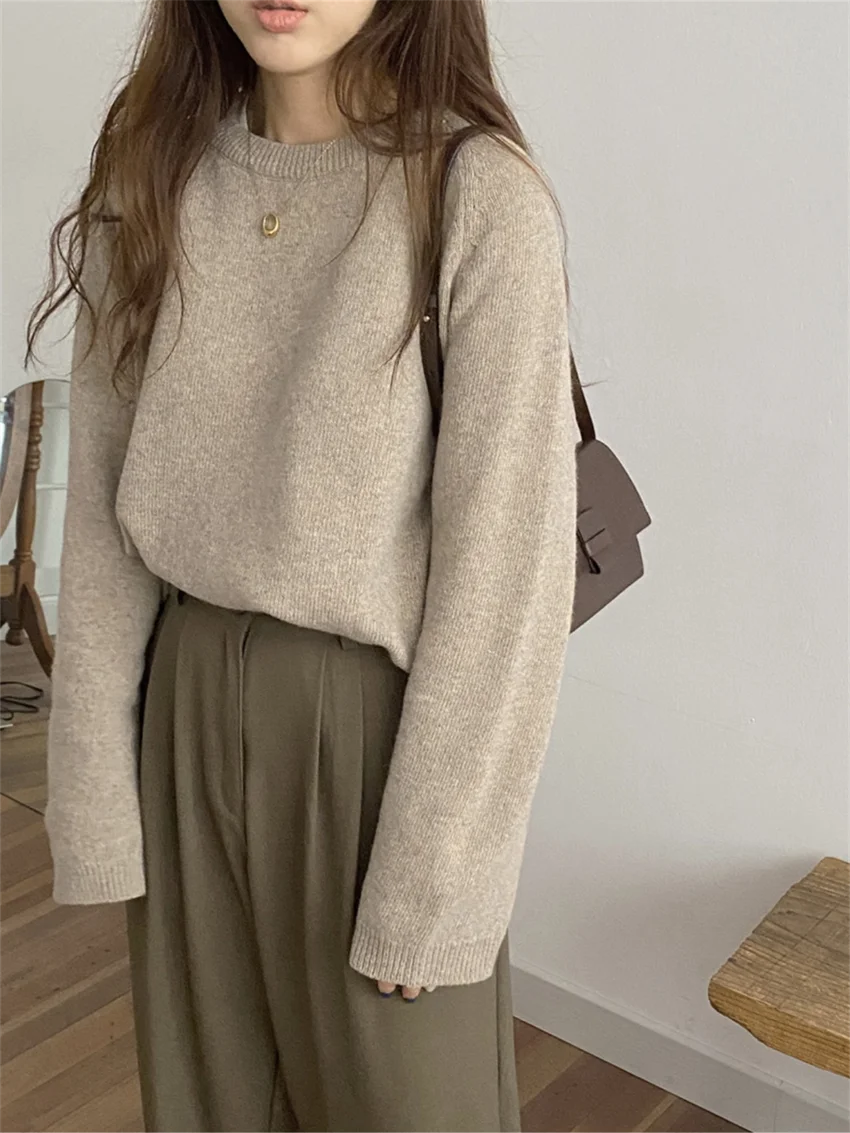 PLAMTEE Chic Solid Pullovers Women Solid Sweaters All Match Autumn Gentle Daily 2024 New Loose Slim Knitted Warm Soft Fashion