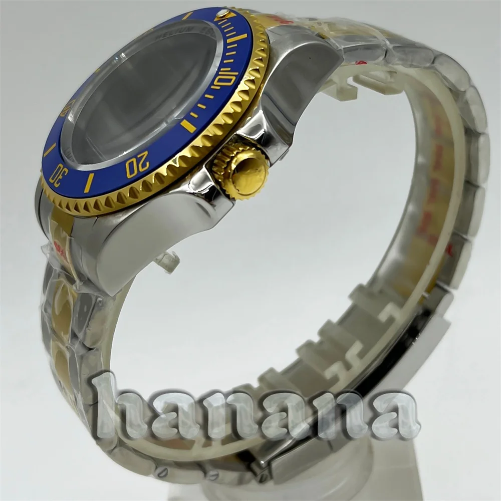 Двухцветный золотой и серебряный корпус для дайвинга NH35 43 мм с браслетом из сапфирового стекла в сочетании с механизмом NH34 NH35A Miyota 9015 PT5000