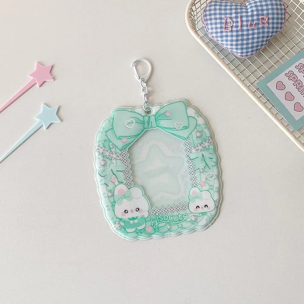 ちょう結び動物韓国フォトカードホルダーキーホルダーペンダント PVC カードカバーアイドルカードディスプレイプロテクターぶら下げ装飾画像
