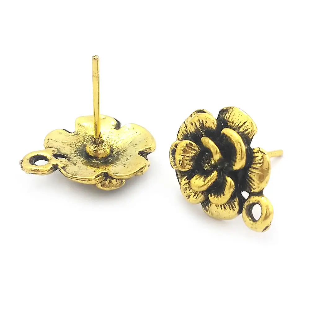 20PCS Antique Bronze Color Alloy+Steel Needle Flower Stud Earrings Diy Jewelry Making Supplies Earrings Accessories for Women