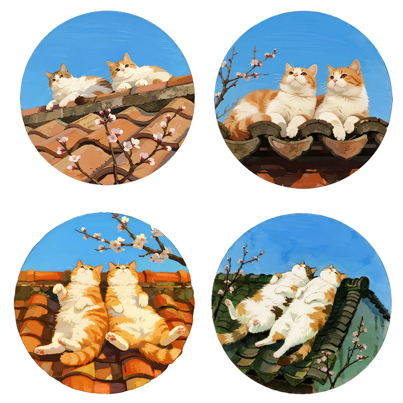 Three Ratels CD150  sleeping cat on the roof Animal wall stickers for home decoration