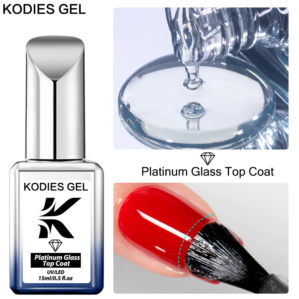 

KODIES GEL Diamond Top Coat No Wipe Gel Nail Polish 15ML Semi Permanent Platinum Glass Shiny Thicker Top Gellak for Manicure Art