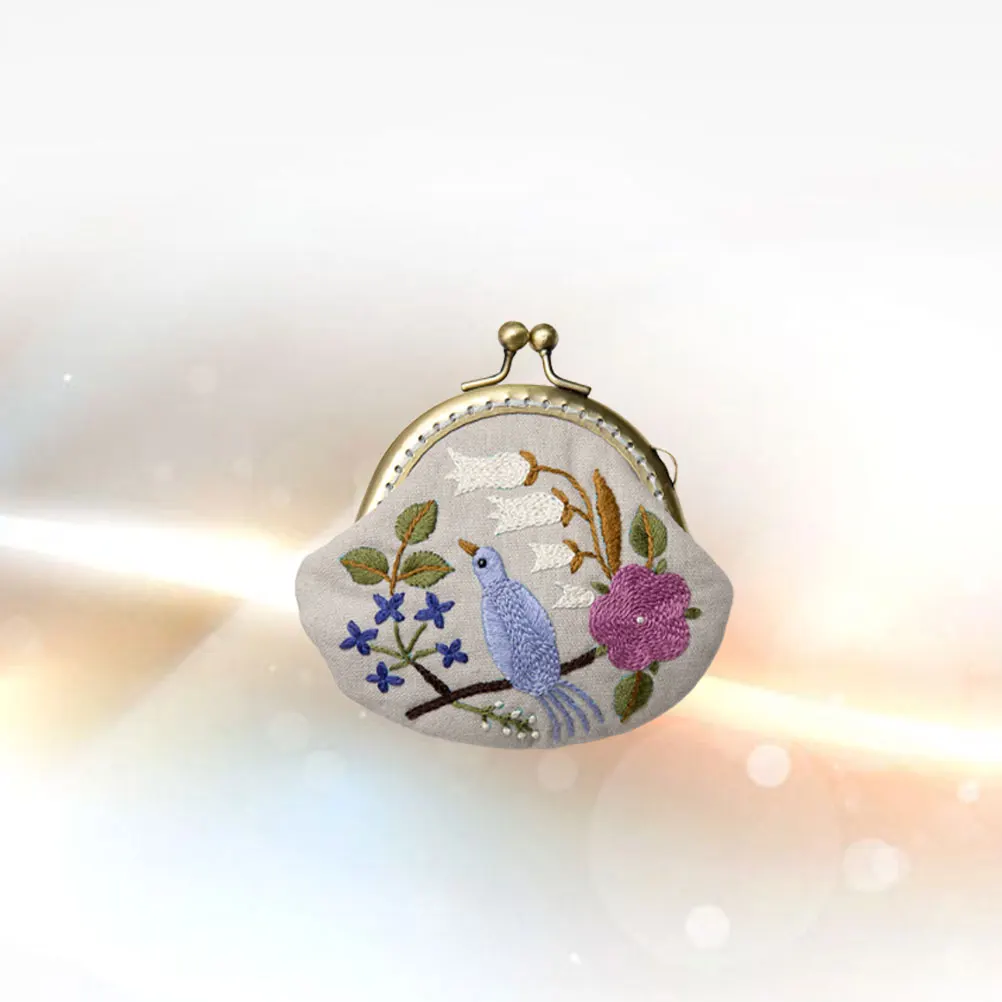 

1Set Embroidery Starter Kit DIY Coin Purse Clutch Bag with Wool Needle Accessories for Women Girls Birds Design Washable