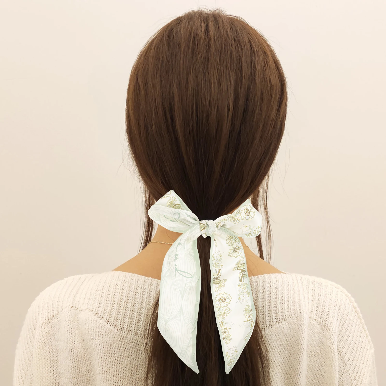 

Green Flower Silk Scarf Headband Hair Ribbon Women Retro Purse Handbag Accessory Hairstyle Tool Thin Band Durability Gift