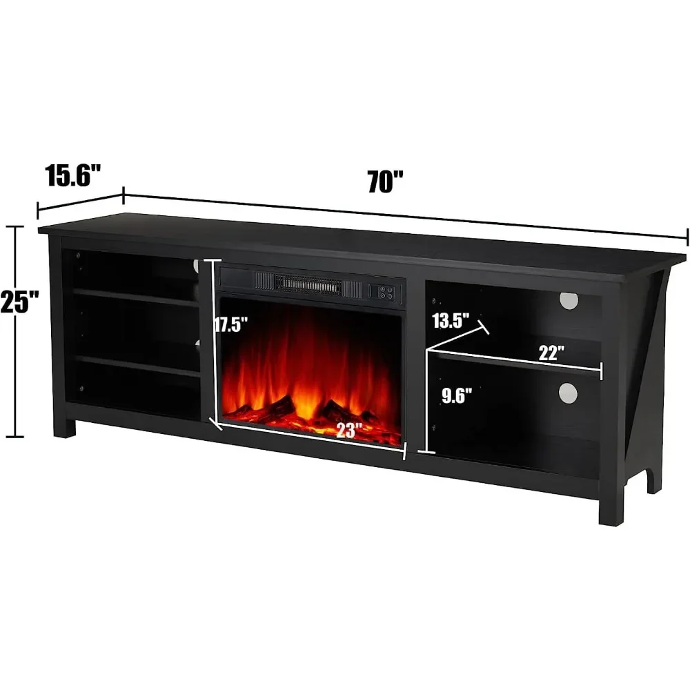 Fireplace TV Stand, Wood Texture Entertainment Center with Electric Fireplace, Farmhouse Entertainment Stand Media TV Console