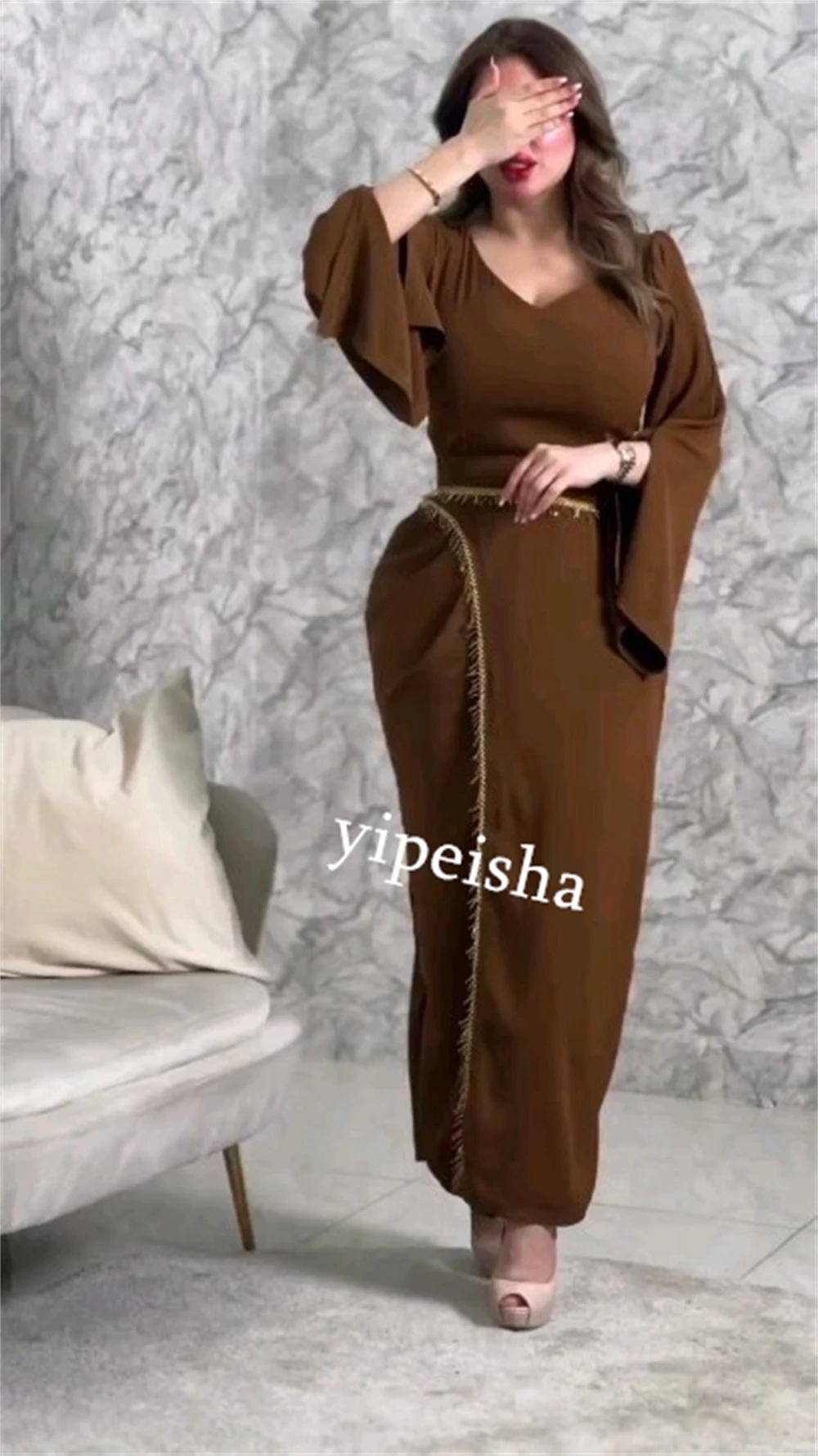 Personalizado jiayigong jérsei plissado noite a linha com decote em v vestido de ocasião sob medida vestidos midi arábia saudita