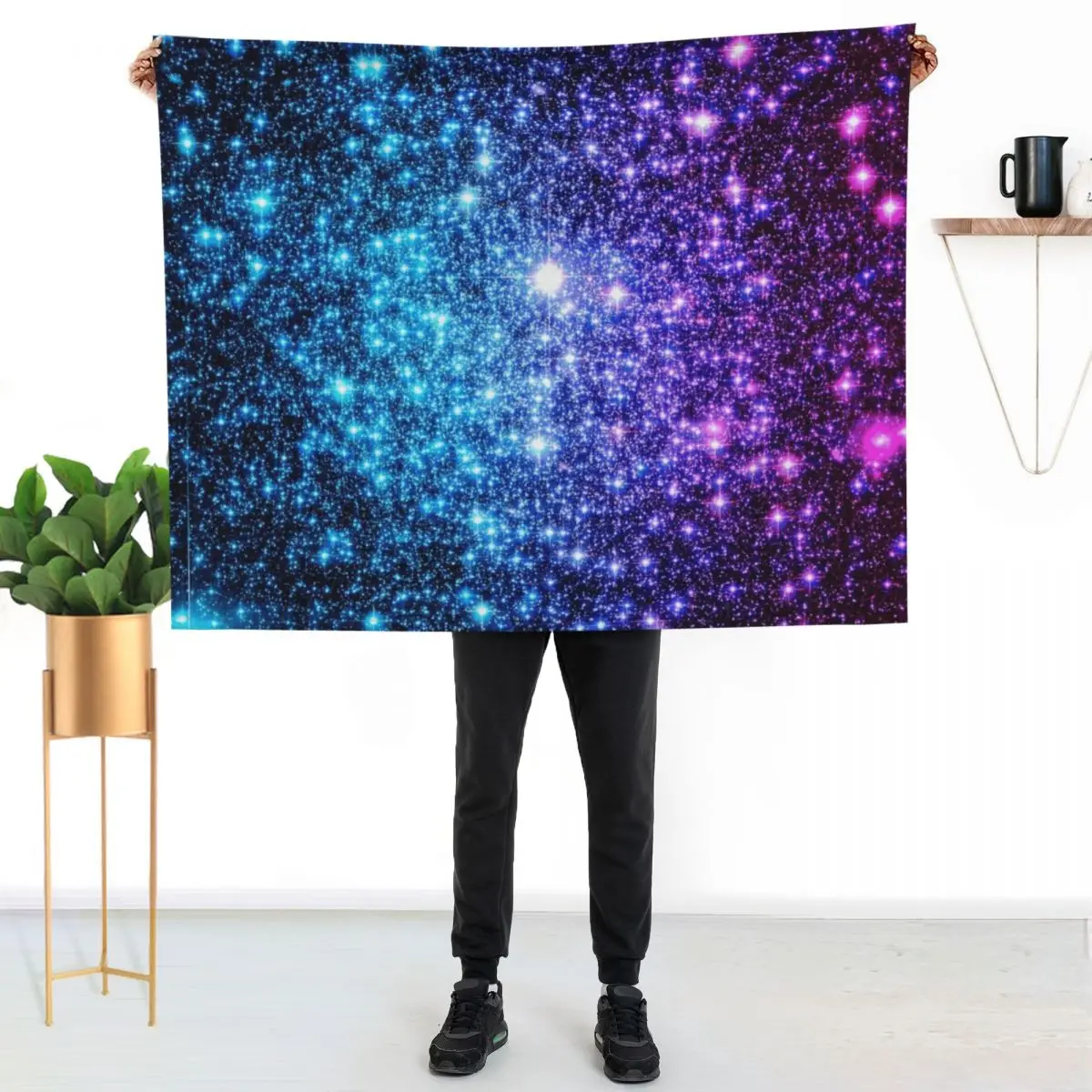 Galaxy Sparkle Stars Turquoise Blue Purple Hot Pink Throw Blanket Sofa Summer Polar Plaid Sleeping Bag Bed Blankets