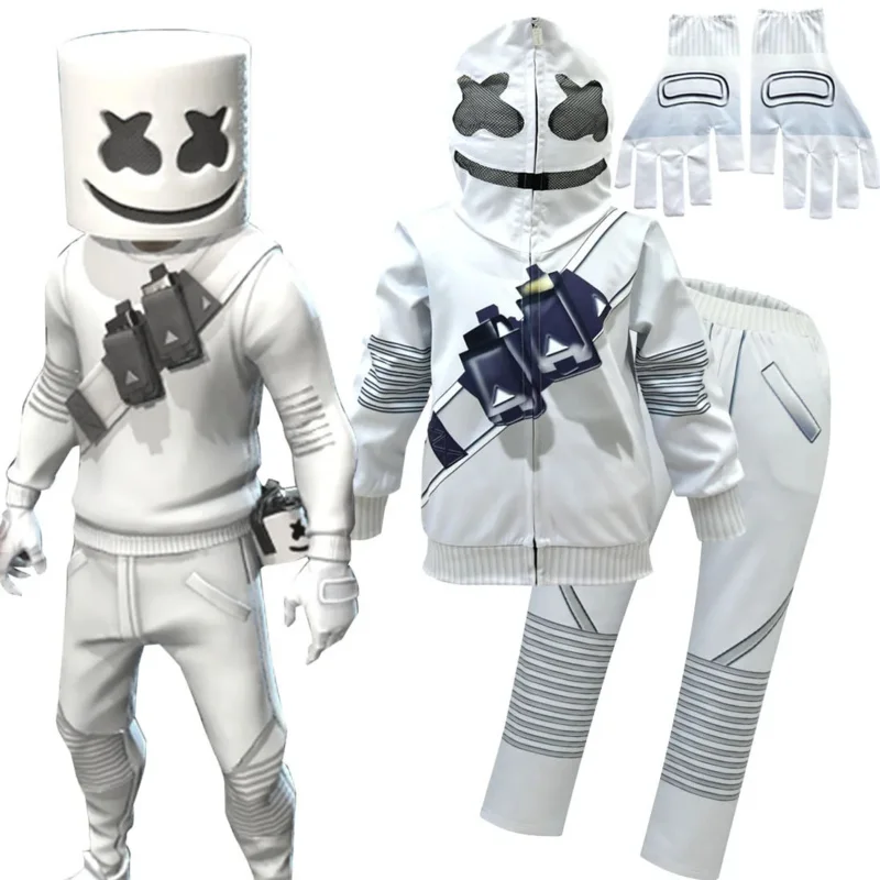 Costume cosplay per bambini Costume da DJ Costume cosplay per ragazzi Abito bianco con stampa 3D Pulover Costume da festa di Halloween