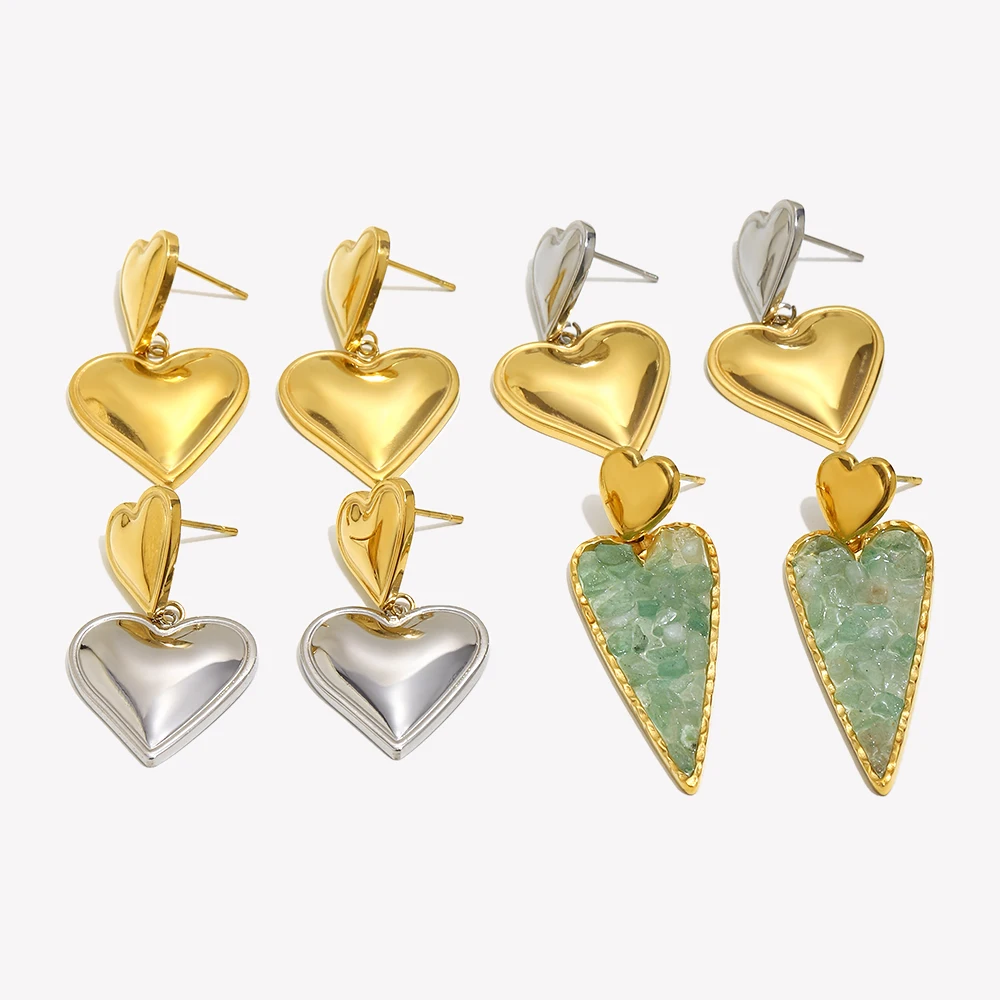 E.B.belle Double Heart Stud Earring Stainless Steel Minimalist Style Women Jewerlry Hypoallergenic Party Gift 18K Gold Plated