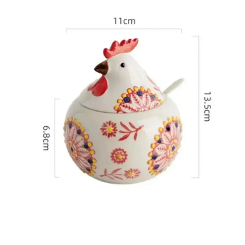 Rooster Seasoning Jar Ceramic Spice with Lid Kitchen Salt Sugar Pepper Storage Nordic Household Tools