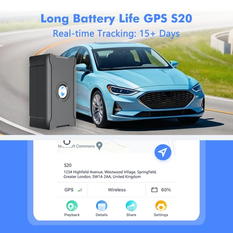 ‌ Rastreador gps de veículo com bateria de 15 dias, localizador de rastreamento antifurto com taxa de serviço para caminhão/carro/motocicleta/proteção de segurança de bagagem