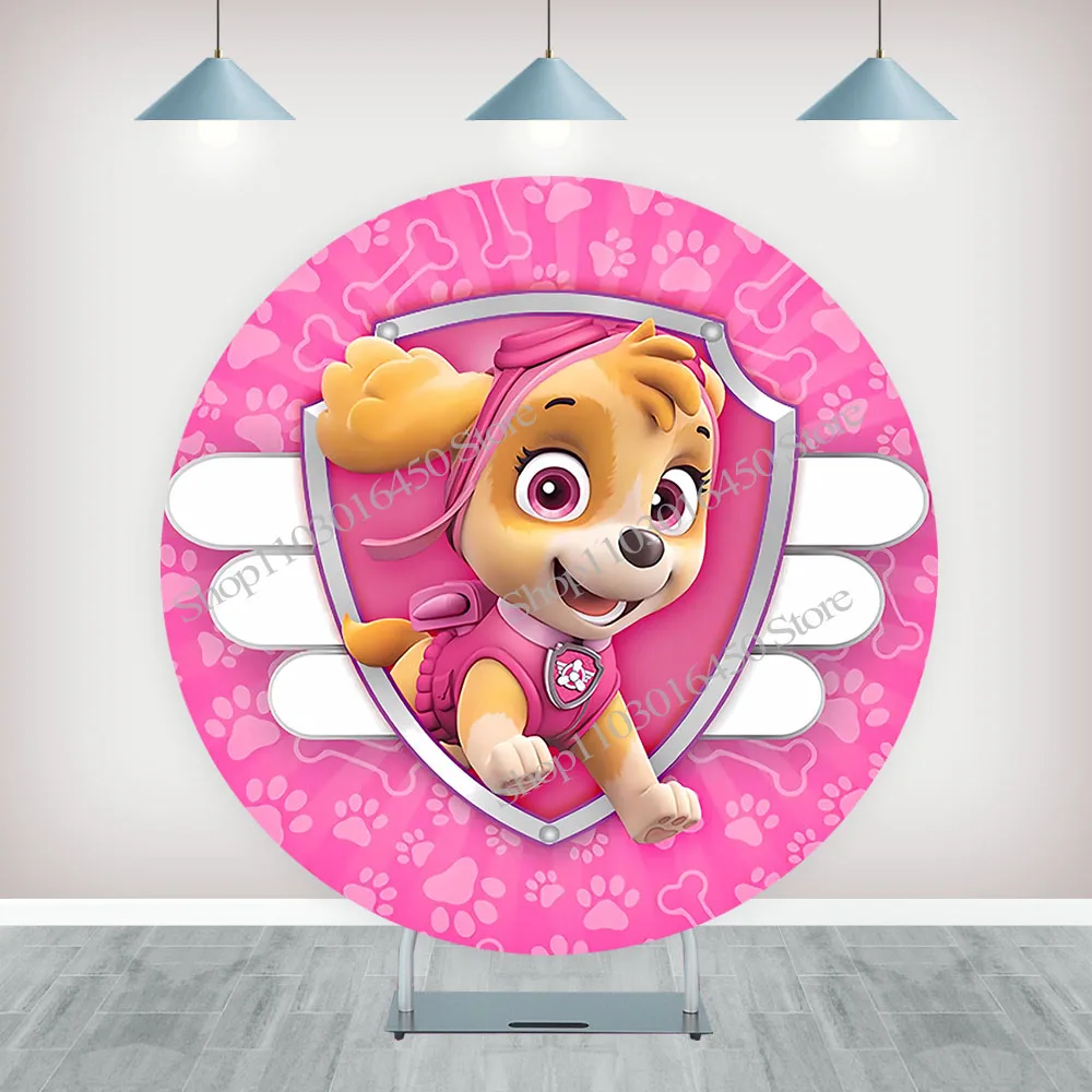 The Paw Patrol Round Backdrop Elastic Circle Pink Theme Baby Shower For Kids Birthday Party Background Cylinder Decoration Props