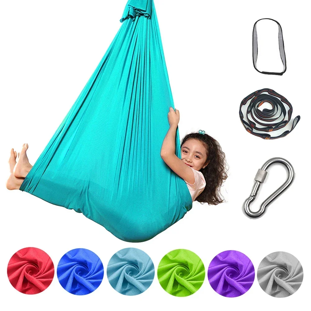 Children Yoga Hammock Elastic Bed Indoor Outdoor Swing Adjustable Hammock Yoga Fitness Tool With Extension Straps Carabiners