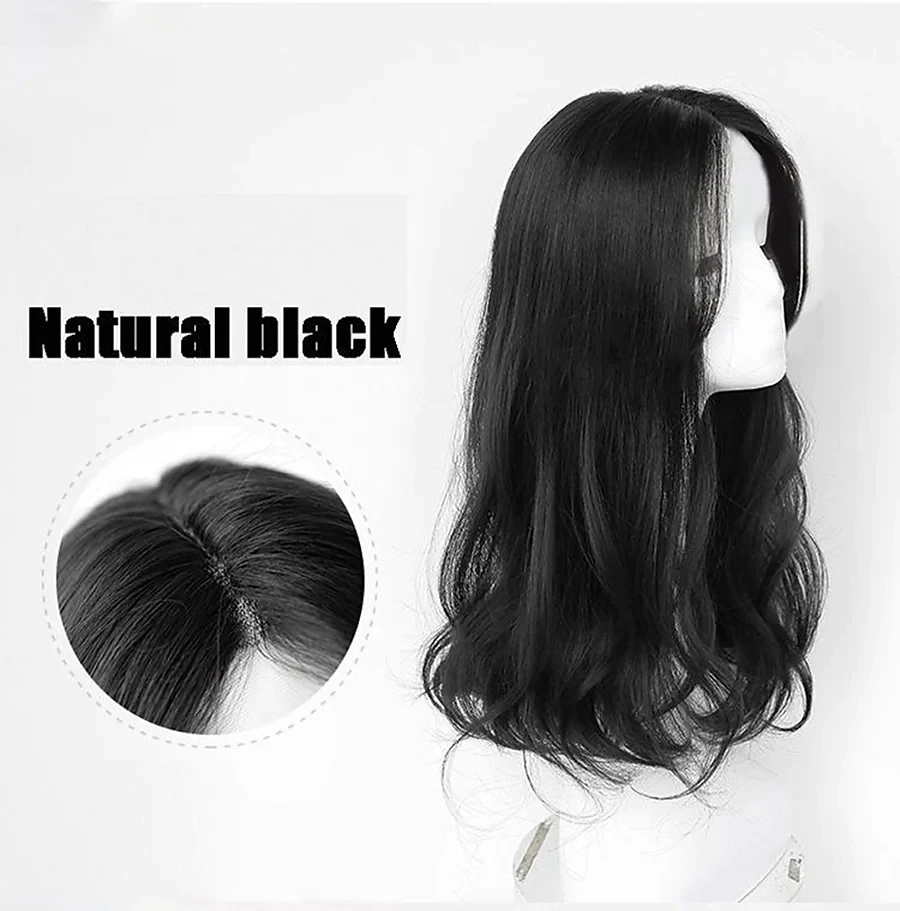 Long Synthetic Wigs with Bangs Natural Straight Wavy Dark Brown/Black Wigs for Women Heat Resistant Fiber Wigs 22 