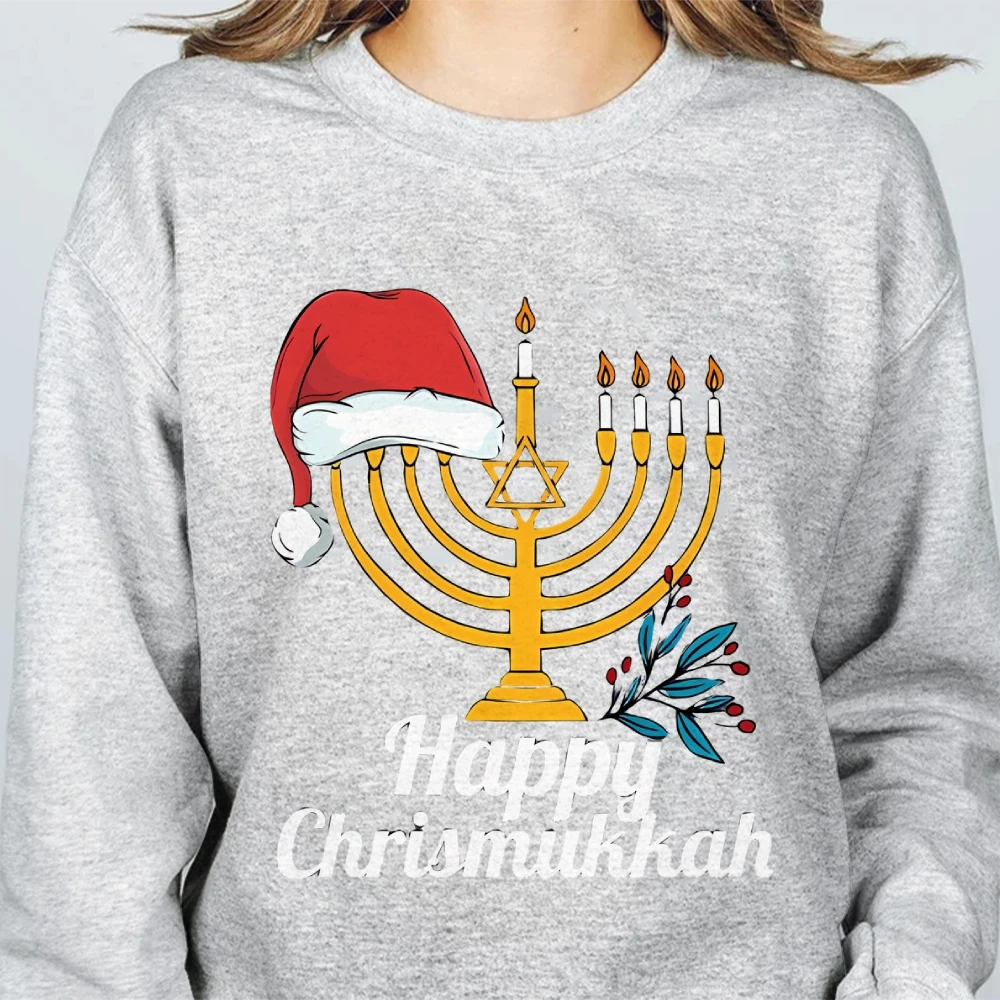 Christmas Sweatshirt Happy Hannukah Sweater Jewish Top Shirt Holiday Xmas Jumper Jewish Saying Pullover Hanukkah Gift Hoodie