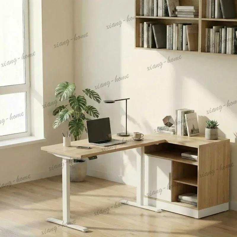 LD High Quality Electric Height‑Adjustable Executive Desk, Home Office Standing Desk with Storage Cabinet & Credenza
