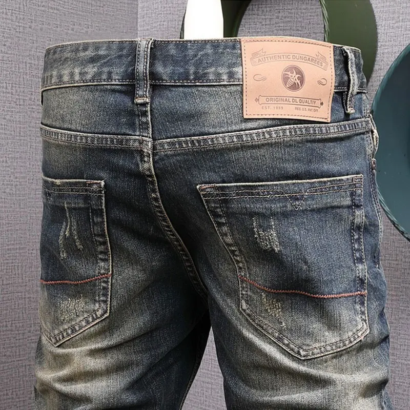 Nieuwe Designer Fashion Mannen Jeans Hoge Kwaliteit Retro Gewassen Blauwe Stretch Slim Fit Gescheurde Jeans Heren Vintage Casual Denim Broek