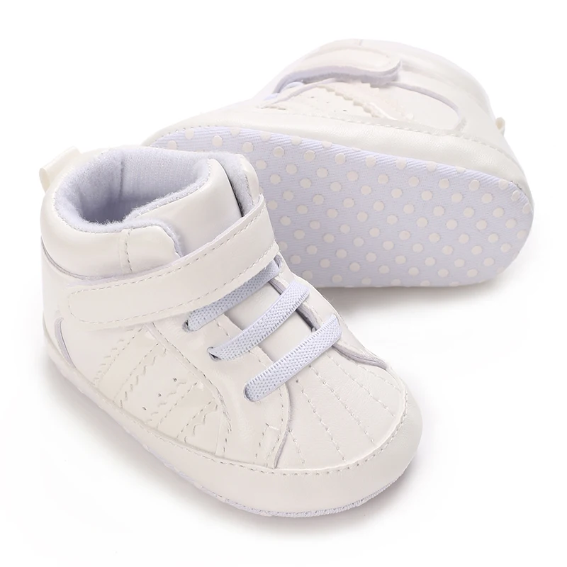 Erste Sportschuhe mit Streifenmuster aus PU-Material für Jungen und Mädchen, geeignet für Babys im Alter von 0 bis 18 Monaten, mit weicher Sohle, bequem und leicht. – Detail 6