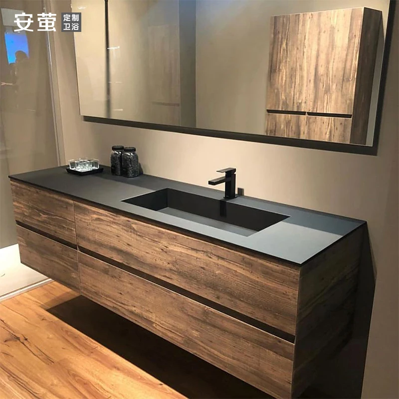 Slate bathroom cabinet Japanese log color hand and face pool integrated basin combination