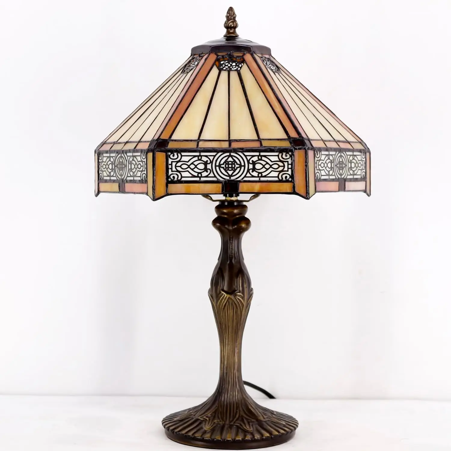 Lámpara de mesa de vitral hexagonal amarillo Tiffany, 12x10x18, estilo misión, luz de noche para escritorio, dormitorio, sala de estar, hogar