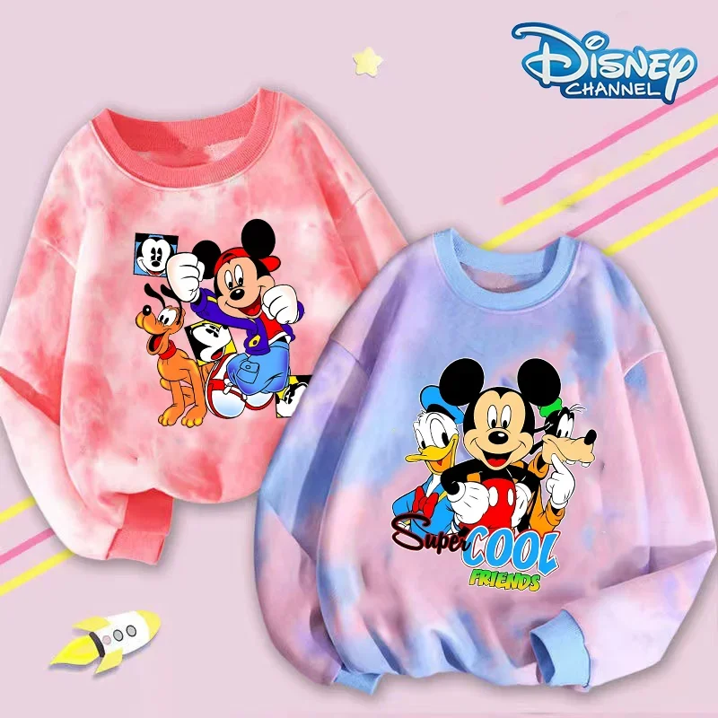 Mickey Mouse Disney Child T-shirt Long-sleeved Tops Kids Bottoming Shirts Crewneck Girls Boys Clothes Sweatshirt Pullover Blouse