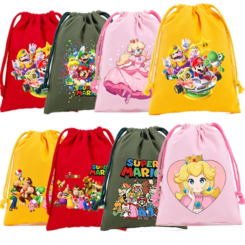 Super Mario Drawstring Pockets Princess Peach Bags Multiple Sizes Large Capacity Portable Storage Bag Small Items Can Be Stored