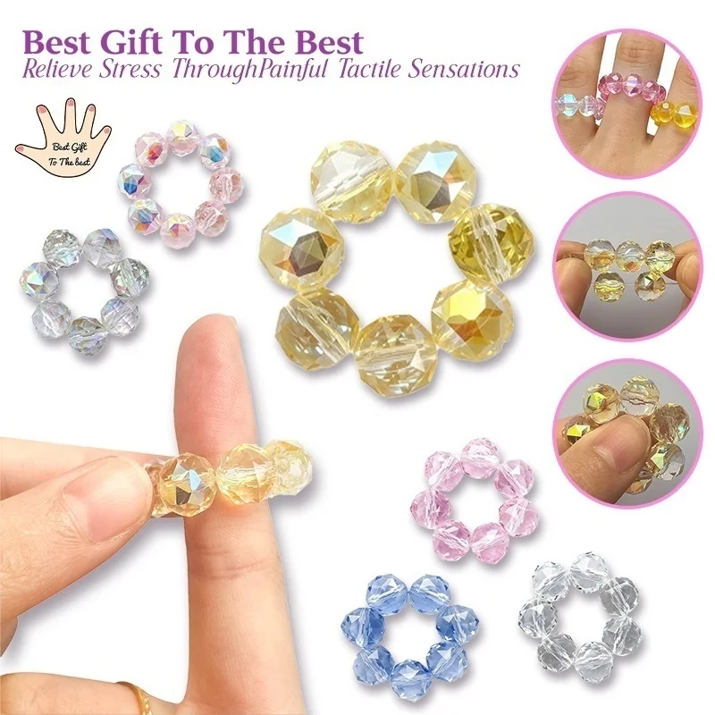 Crystal Finger Ring Faceted Bead Roller Massage Acupressure Stress Relief Sensory Fidget Toy Relaxing Gift for Finger Decoration