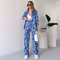 Autumn New Vintage Printed Pant Sets Women Long Shirts And Wide Legs Trousers Two Piece Set Fashion Trendy Streetwear Lady Suits