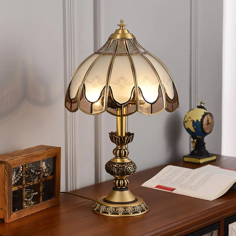 */*European Retro Desk Lamp Luxury High Sense All Copper Master Bedroom Bedside Ornament American Light Luxury Living Room Bedro