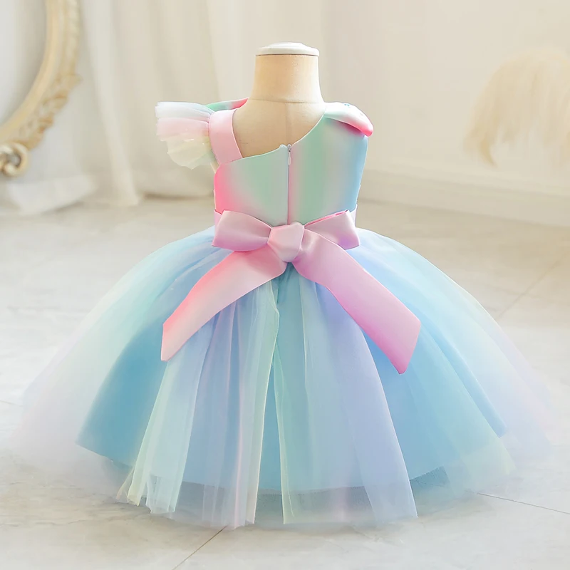 M128 Summer Princess Dress Show Girl Tank Top Dance International children's Day Old Flower Wear colore arcobaleno