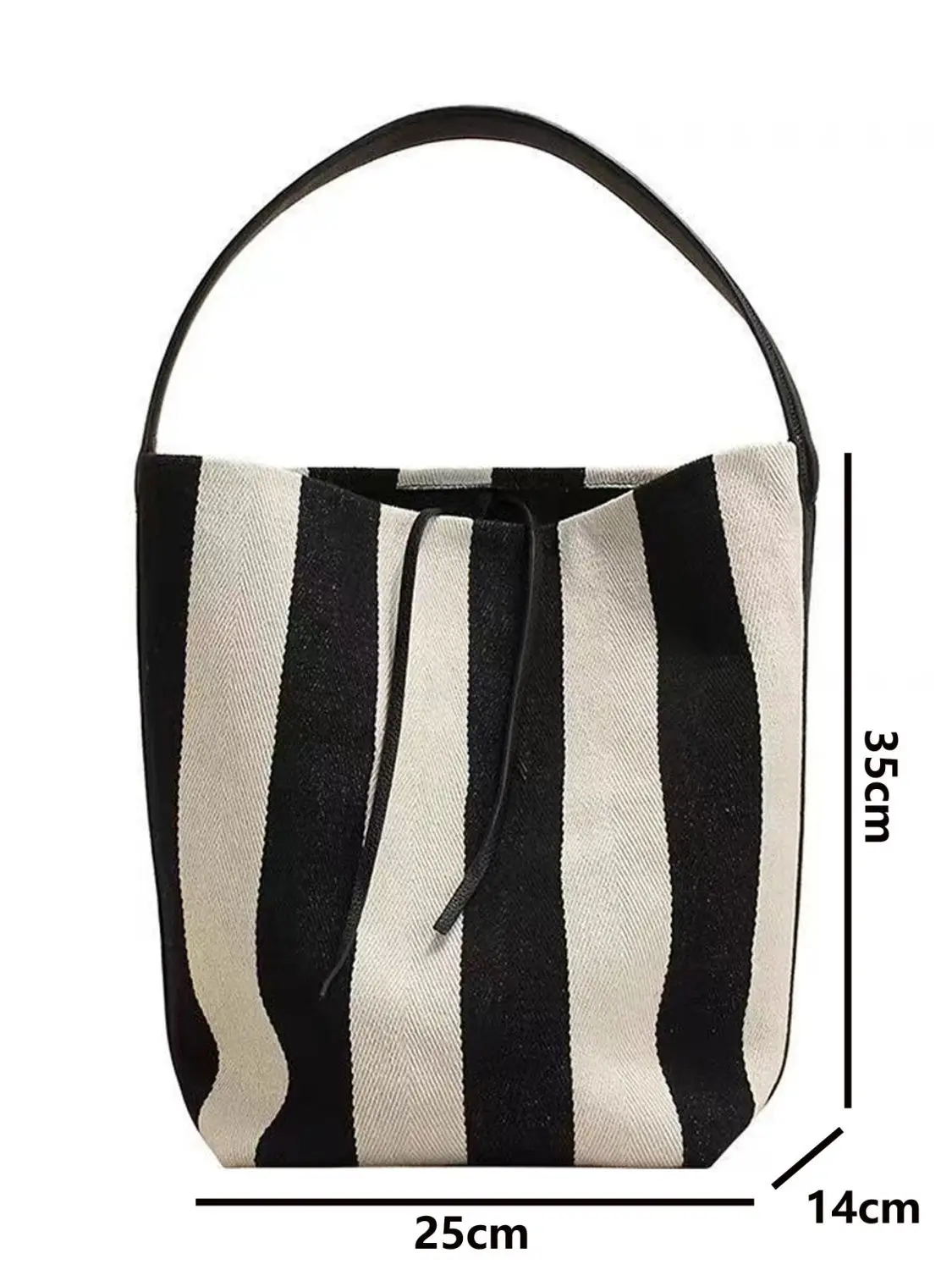 2024 New Black and White Striped Wide Shoulder Strap Canvas Women's Bag Large Capacity Commuting Tote Bag Shoulder Bucket Bag