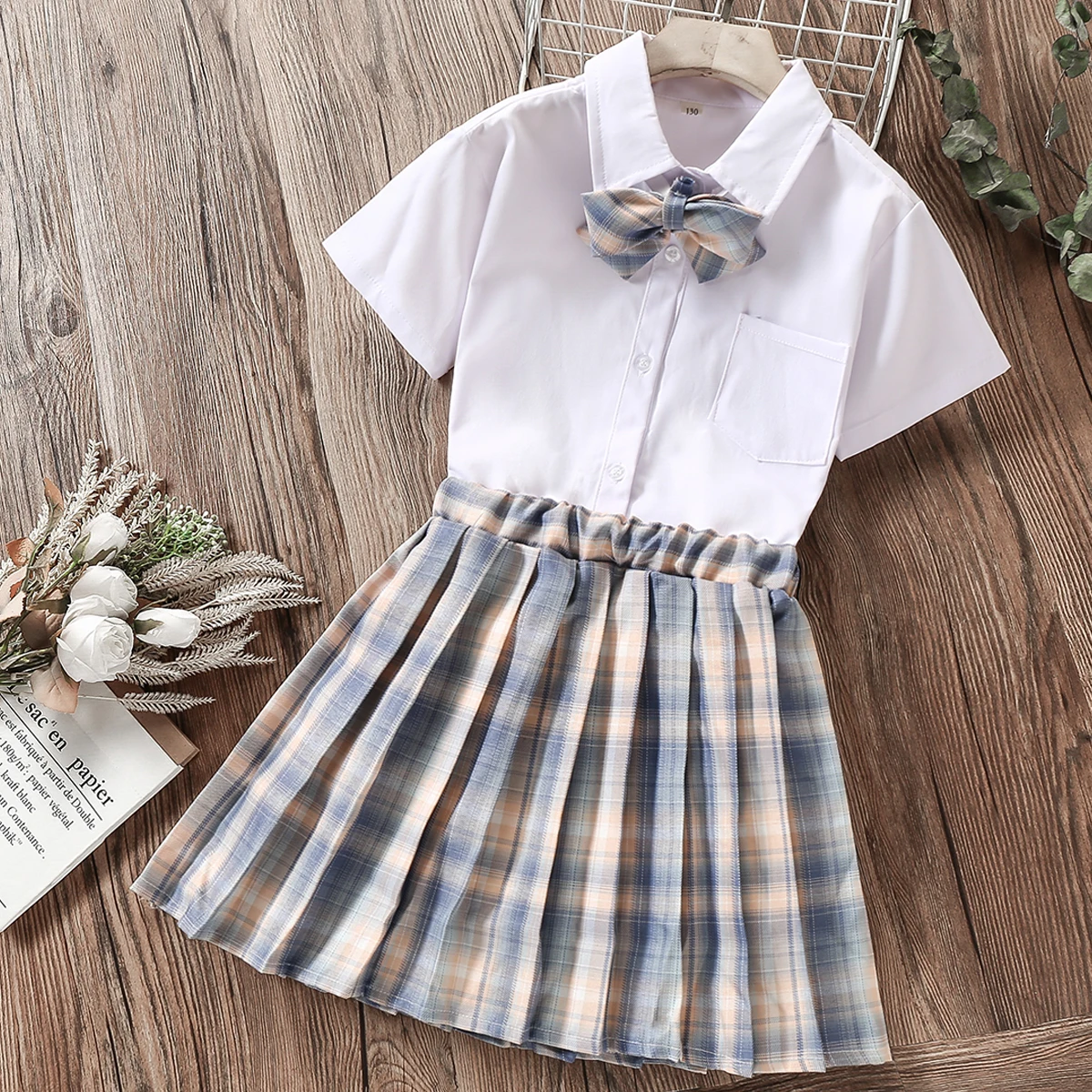 

School Uniform Kids Suits for Girls Sets Shirt & Skirt Set 2pcs Cotton Clothes for Teenagers Outfits Baby Costumes 8 10 12 Years