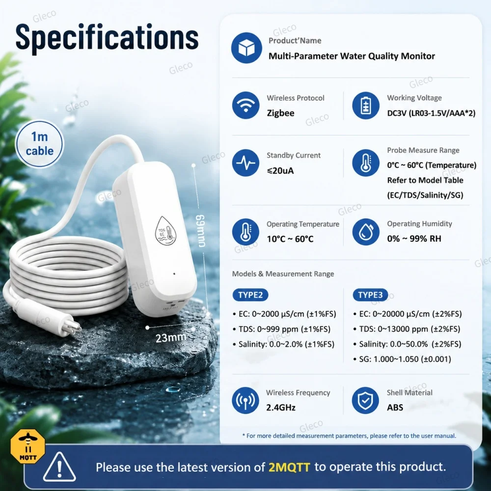 Zigbee 7-in-1 Wasserqualitätssensor TDS/EC/SG/Temp Salinitätsmessgerät Wasserqualitätsmonitor MQTT für Aquarien und Trinkwassertests – Detail 14