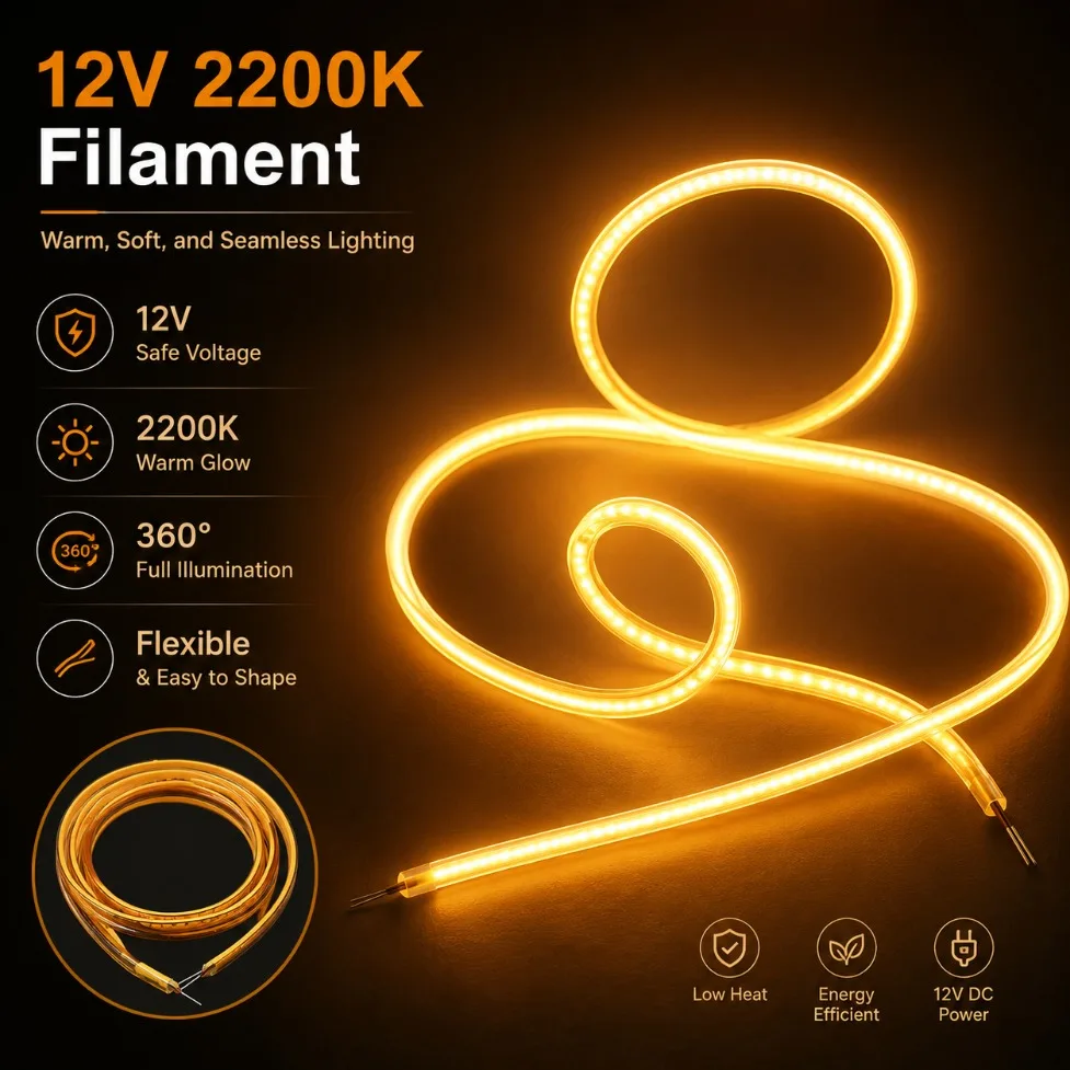 DC12V Flexible LED Filament Diodes 130/330/360/460/600mm 2200K High-Quality Replacement Parts for DIY Edison Bulb Decor Lighting