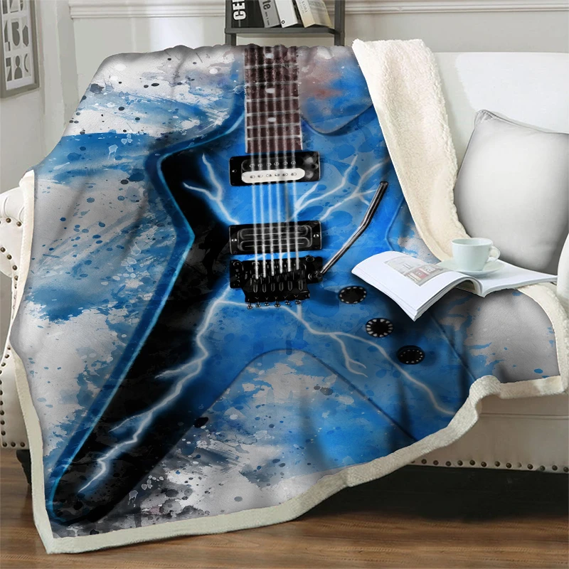 

Dreamlike Blue Guitar Blanket 3D Plush Throw Blankets For Beds Sofa Travel Picnic Portable Quilt Sleep Nap Cover Home Decoration