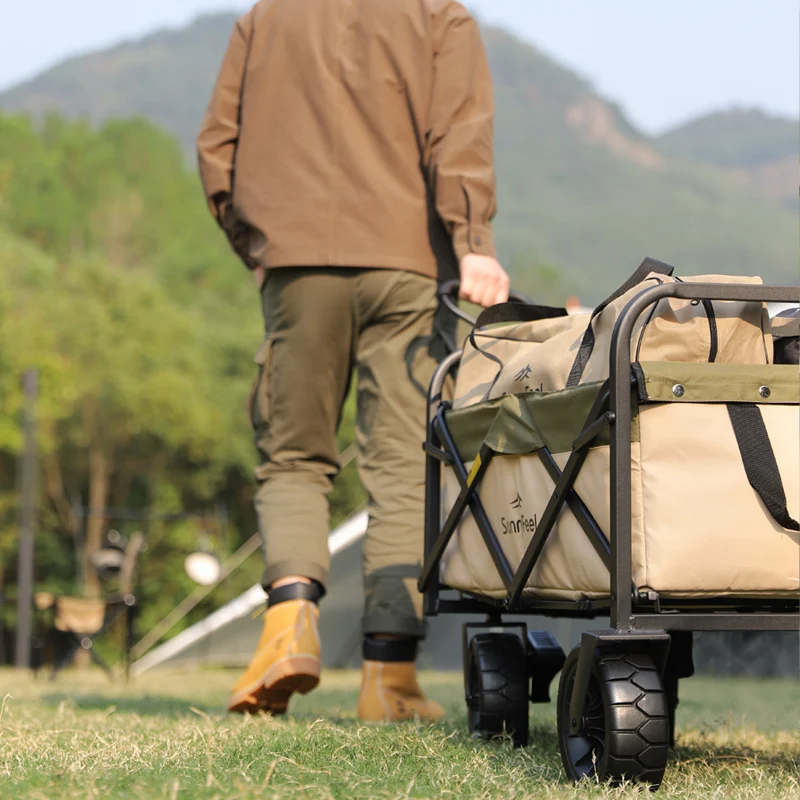 Gather Together Wilderness Camping Cart Moka Black Table Lift Stall Trailer Folding Cart Portable Khaki Camp Folding