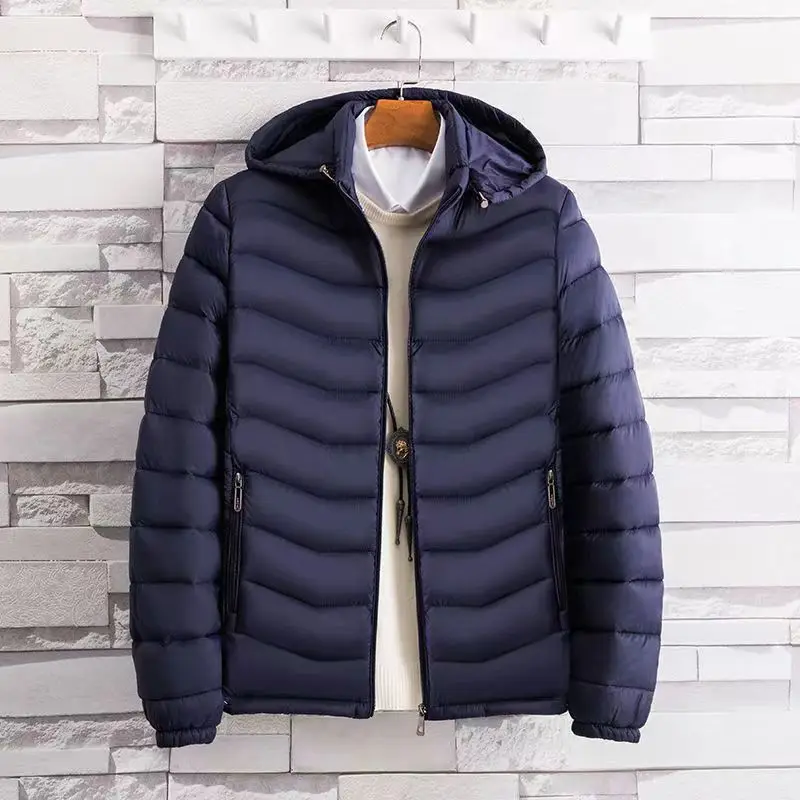 7XL Winter Windproof Quilted Jacket Hooded Zipper Cotton Coat Parkas Men Clothing Trend Luxury Outerwear Warm Light Thin Tops