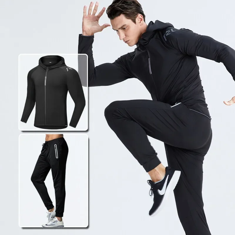 

Quick Dry Men's Running Jacket Training Sportswear Set Gym Fitness Compression Sport Suit Jogging Tight Sportswear Clothes Male