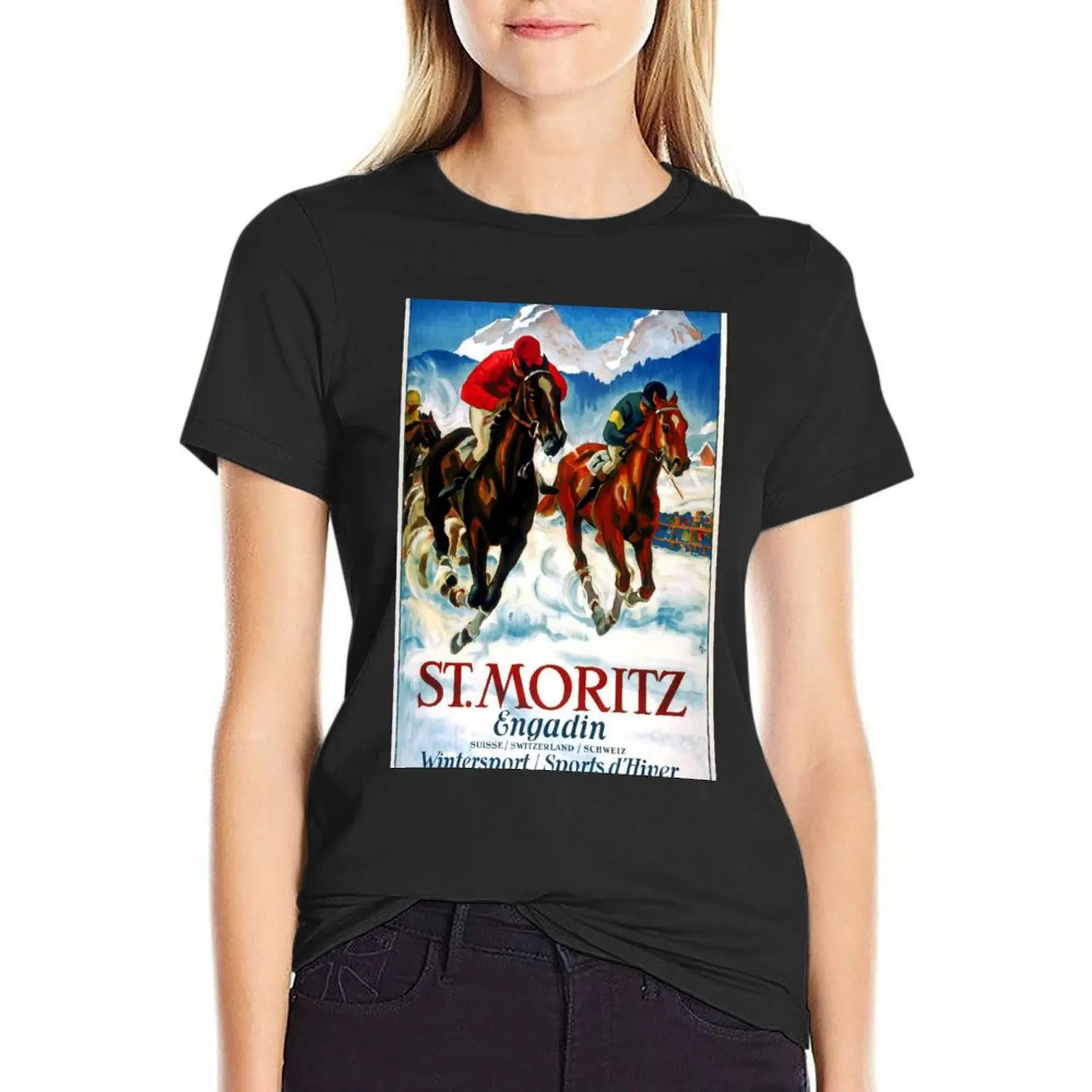 

retro st moritz vintage reclame T-Shirt funny oversized Summer Women's clothing