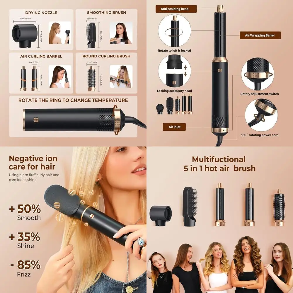 

Многофункциональный фен-щетка 5-в-1 с функцией расчесывания, выпрямления и завивки волос, с отрицательными ионами