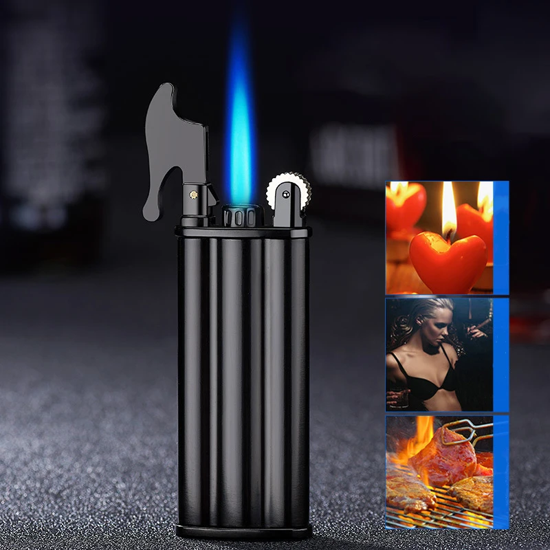 

Three-tube Retro Grinding Wheel Jet Torch Flint Gas Lighter Adjust Flame Size Windproof Refillable Butane Cigarette Lighter