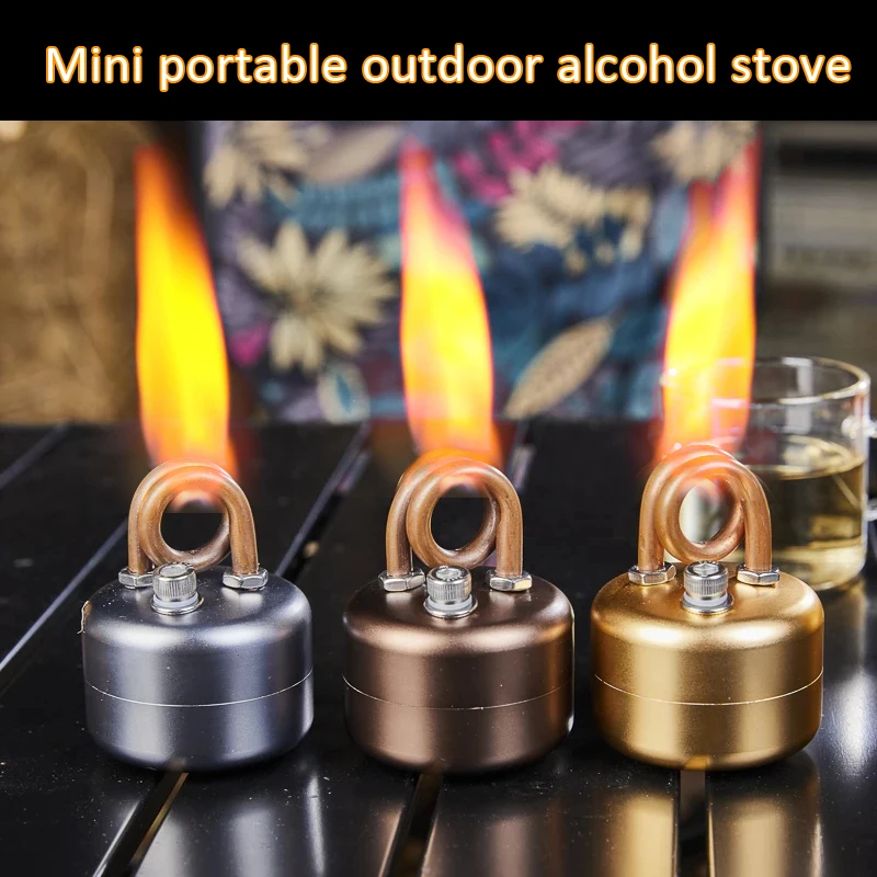 Mini horno portátil de alcohol líquido de aleación de aluminio, campamento al aire libre, mochila, horno de cocina, montañismo, supervivencia, calefacción, gran potencia de fuego, pequeño quemador