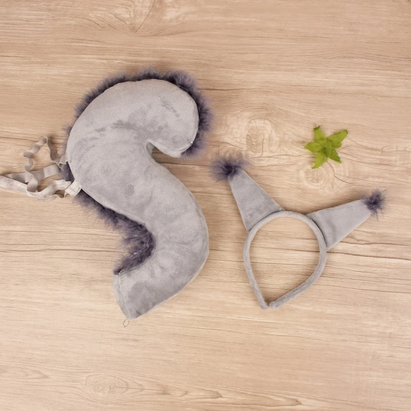39BD 2pcs Cartoon Squirrel Ears Shape Hairband Color Cosplay Animals Tail Accessories for Boys Girls Kid Party Headband